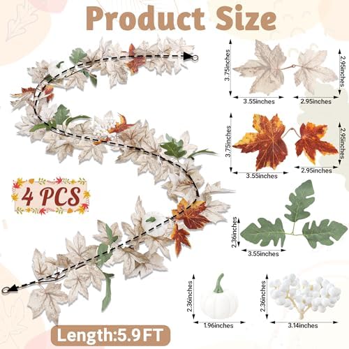 4Pack 23.6FT White Fall Garland for Mantle Autumn Wedding Thanksgiving