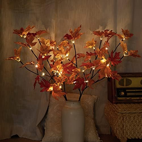 LIGHTSHARE 32IN 32LED Lighted Willow Twig Branch, Maple Leaf, Built-in Timer, USB Plug-in and Battery Powered, Décor for Home, Festival, Party, Christmas, Night Light