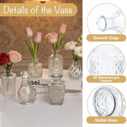Petal Petite Small Clear Glass Bud Vase Set of 24 for Wedding Centerpieces