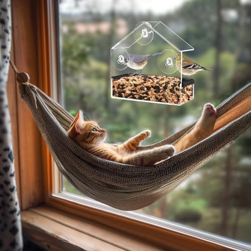MEWTOGO Outdoor Window Bird Feeder for Cats Viewing, Small