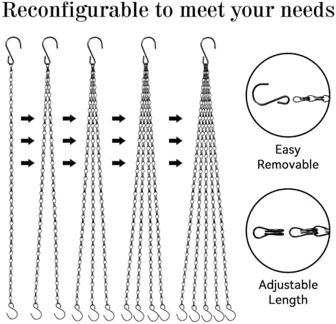 ZeeDix 4 Pack, 16 Inch Hanging Basket Chain with 4 Hooks