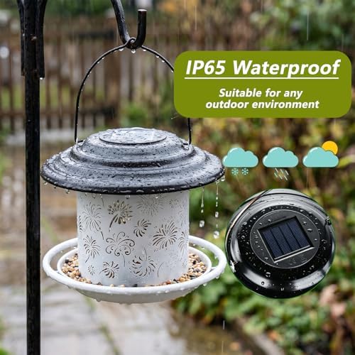 Black White Solar Bird Feeders for Outdoors, Weatherproof Metal Bird Feeder
