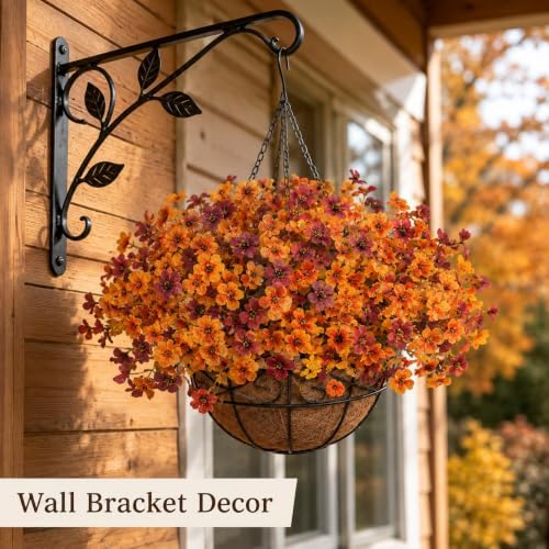 2 Set Artfiticial Fall Hanging Baskets Outdoor,Autumn Porch Decor,YellowRed