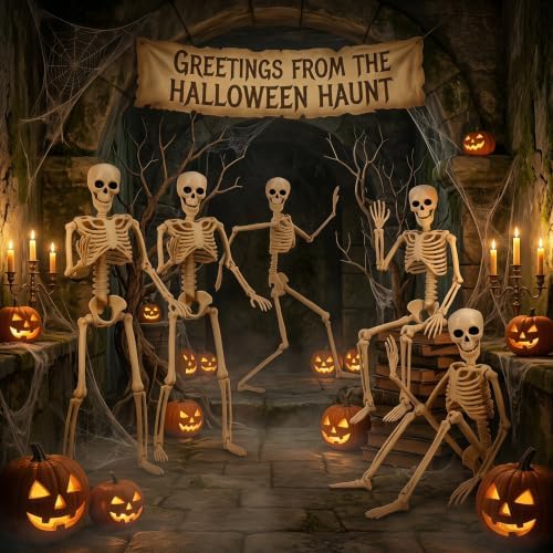 5PCS 16in Posable Skeleton Halloween Decorations,Mini Skeletons for Yard