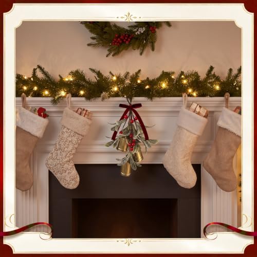 Tigeen 1 Pcs Christmas Mistletoe 3 Bells Bow Hanging Ornament, Wine Red