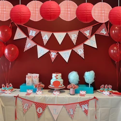 BEISHIDA 12Inch Red Plaid Paper Lanterns Hanging Round Chinese Lantern