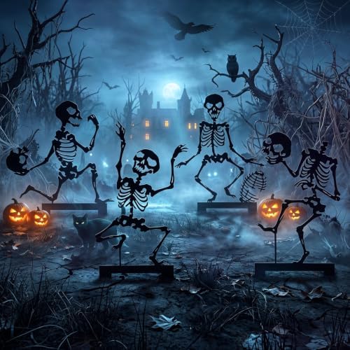 Geelin 4 Pcs Halloween Metal Skeleton Yard Stakes Skeleton Outdoor Decor