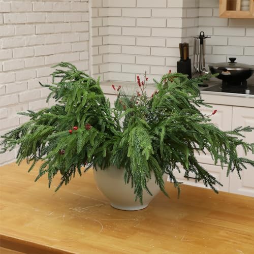 Jutom 30 Pcs Artificial Christmas Norfolk Pine Branches Stems, 30 Inches