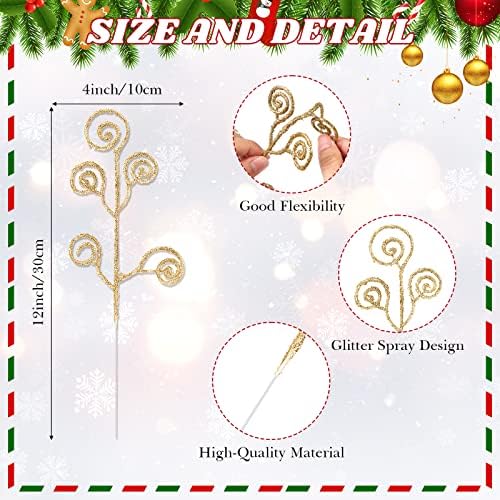 Ysleen 50 Pcs Glitter Tree Picks and Sprays Twigs Branches, Gold