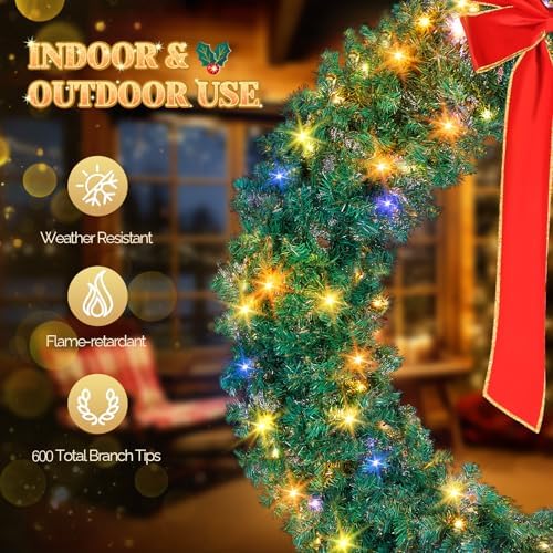 VINGLI 60 Inch Christmas Wreath Dual Color Fence, Party Decor, Plug-in LED