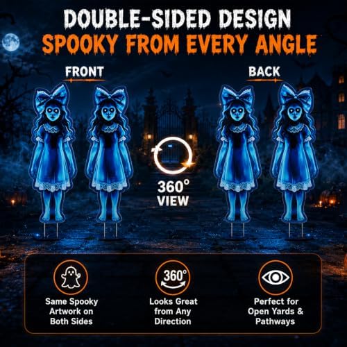 35In Scary Halloween Decorations Outdoor, 2 Pcs Twin Girl Ghost Yard Decor