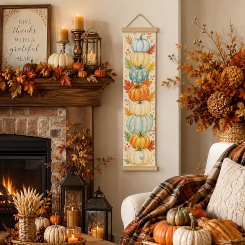 Fall Wall Hanging Decor Banner, Stacked Pumpkin Canvas Art for Home Office