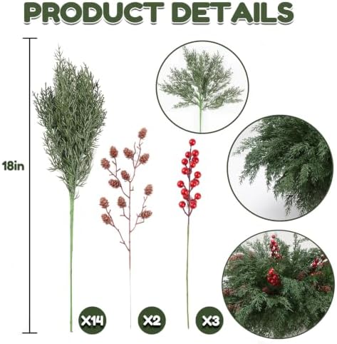 Lifelike Touch Cedar Stems Artificial Norfolk Pine Branches for Vase Decor