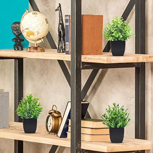 Der Rose 6 Pack Mini Fake Plants in Black Pots, 7" Bathroom & Desk Decor