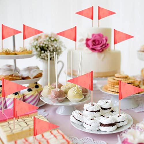 stidsds Solid Red Cupcake Toppers Flags Mini Small Plain Red Triangle Toothpick Stick Flag Blank DIY Color Decoration(100 pcs)