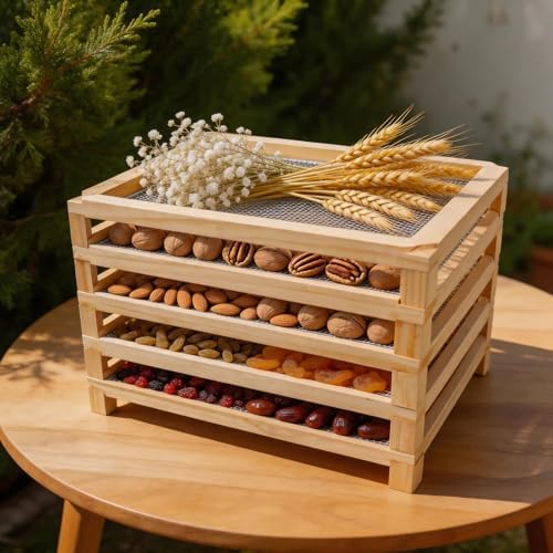 Tnstbiee 5Tier Wooden Counter Herb Drying Rack,Stackable Mesh Dryer Screen