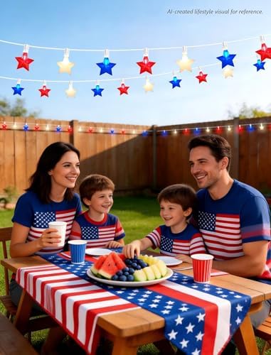 25FT Red White and Blue LED Star Lights