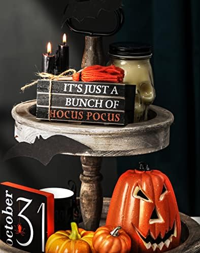 Halloween Wood Book Stack, Hocus Pocus Mini Faux Books Bundle, Halloween Tiered Tray Decor for Home Table Mantle Shelf