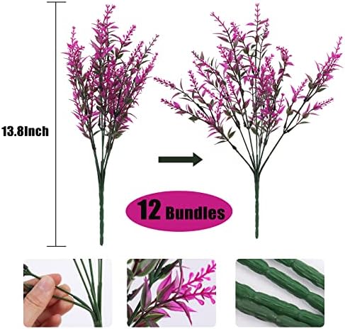 RECUTMS Outdoor Artificial Plant UV Resistant Flower Fake Stems Plants 12Pc