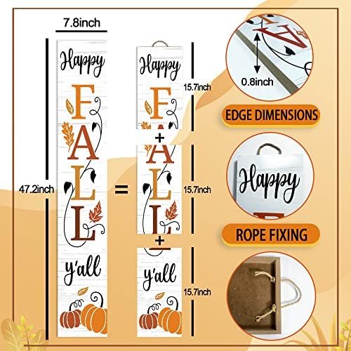 Happy Fall Y'all Wooden Porch Sign 47" Thanksgiving Large Welcome Porch Sign for Pumpkin Sign Autumn Home Front Door Yard Party Decor