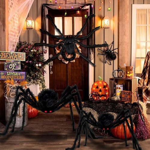 3 Packs Halloween Giant Spider Decorations Outdoor Indoor (59", 49", 35")