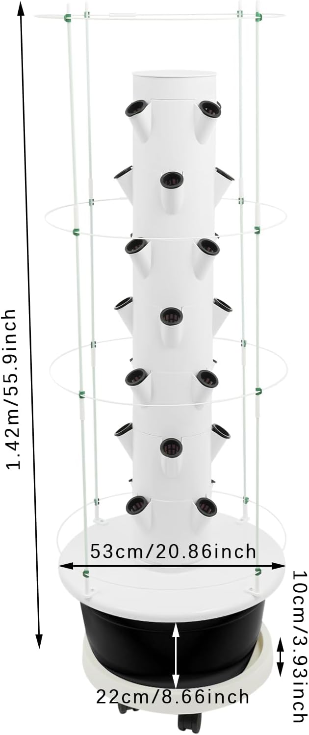 28 Pods Hydroponics Growing System kit, 7-Layer Movable Vertical Hydroponic Tower with Pump Timer Climbing Support