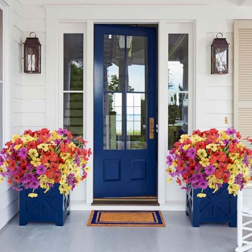 Geegoods Artificial Flowers for Outdoors, 12 Bundles Yellow Purple Red