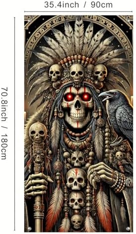 BlissYard Halloween Skeleton Shaman Door Cover 35x71 Inch Fabric