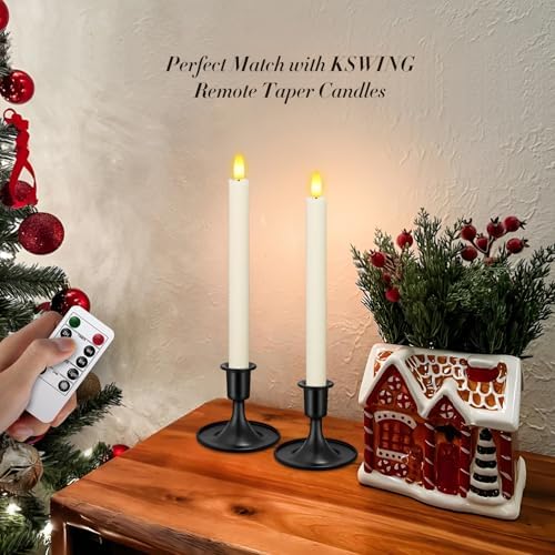 Candlestick Holders 2 PCS Short Metal Taper Candle Holders, KSWING Black Candle Stick Holders Set, Perfect for Table Centerpiece Mantel Party Wedding Christmas Home Decor, Set of 2