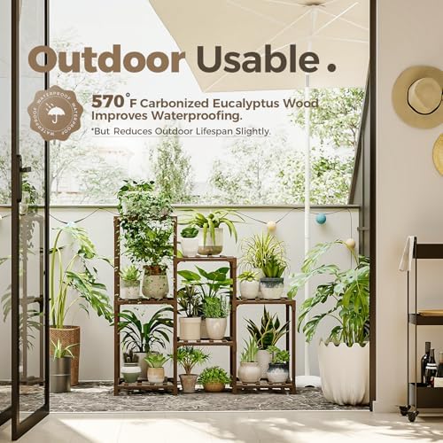 Bamworld Plant Stand Indoor Plant Shelf Outdoor Wood Plant Rack