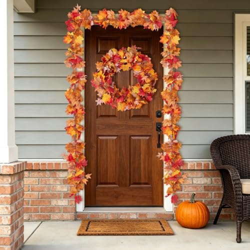 Ammyoo Fall Artificial Maple Leaf Garland with Fake Fruit Home Decor