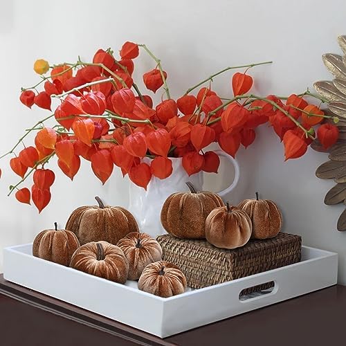 Woration 8pcs Velvet Champagne Pumpkins Artificial Home Party Decorative