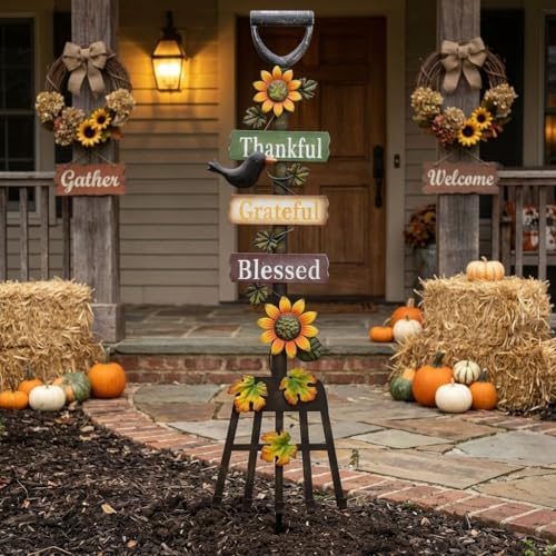 TERESA'S COLLECTIONS Fall Outdoor Decor Metal Rake Yard Stake 30"
