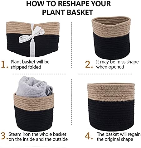 Woven Cotton Rope Plant Basket for 10-11" Pot Organizer Black&Brown