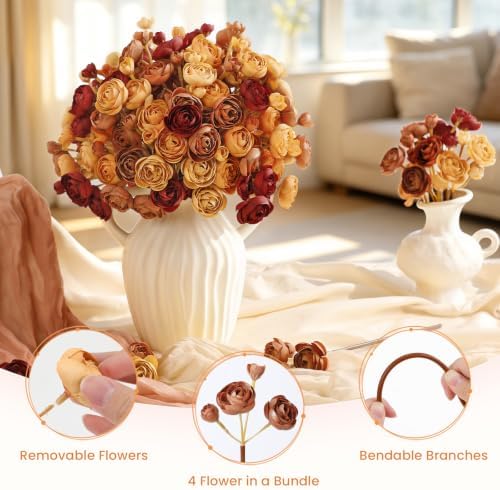 Alupssuc 30Pcs Ranunculus Artificial Flowers Fall Faux Silk Mini Ranunculus