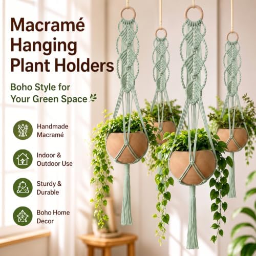 Shappy 1 Pack Boho Macrame Plant Hanger for Indoor