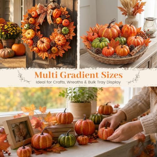 FUTUREPLUSX 38 PCS Assorted Artificial Pumpkin Set, 8 PCS Stacking Pumpkins