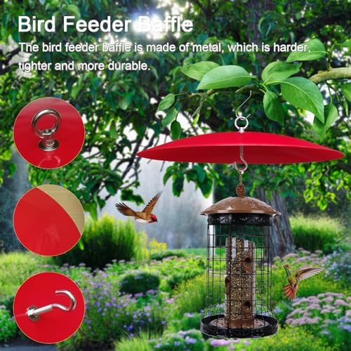 Bird Feeder Baffle, Metal Hummingbird Feeder Rain Guard for Bird Houses,13 inch Hanging Baffle Weather Guard for Outside Red 2 Pack