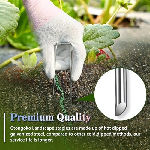 Gtongoko 50 Pack Landscape Staples 4 Inch Galvanized Garden Stakes, 12 Gauge Heavy Duty Sod Staples for Weed Barrier Fabric, Plant Covers, Netting, Irrigation Hose & Holiday Decorations