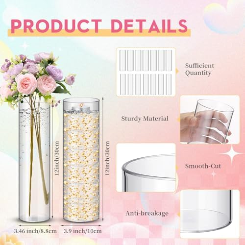 Nuogo 6 Pcs 12" Plastic Clear Cylinder Vase Acrylic Vase for Centerpieces