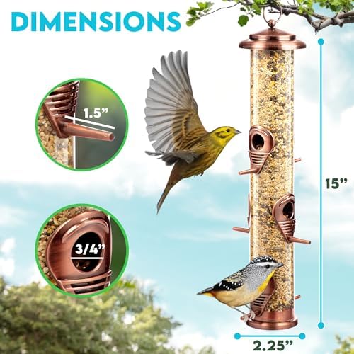 Gray Bunny Squirrel Proof Bird Feeders for Outdoors 6 Port Metal Tube