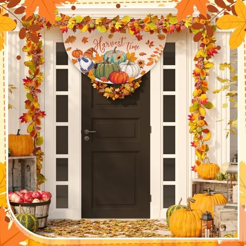 6 Pcs Hello Fall Bunting for Outside Decor Pumpkin Scarecrow Half Banner