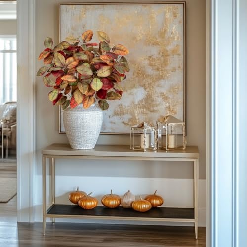 Briful 5 PCS Fall Leaves Artificial Magnolia Leaf Branches, 26" Autumn Fake Plant Stems for Vase Floral Arrangement Kitchen Table Home Fall Decoration