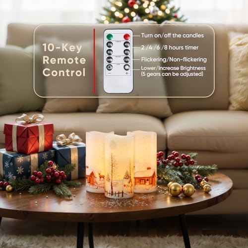 Homemory Christmas Flameless Candles, LED Pillar Candle with Remote, White