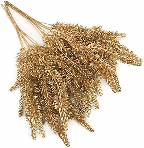PASYOU Christmas Artificial Plants Decoration, Plastic Grass Faux Shrubs Simulation Wheat Ears Leaves Indoor Outdoor Home Garden Planter Filler Party Hotel Verandah Wedding DIY Decor - Gold 2 Pack