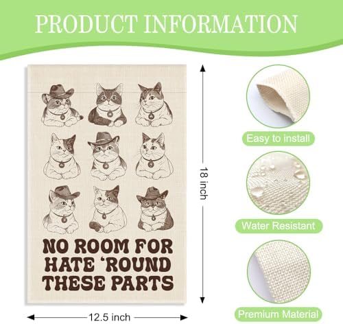 No Room for Hate Round These Parts 12 x 18 Inch Cat Garden Flag