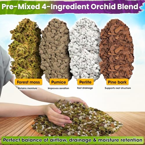 DUSPRO 4in1 Orchid Potting Mix for Repotting,Pre-Mixed & Ready to Use, 10QT