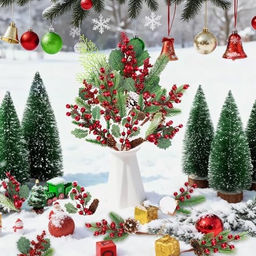 12 Pcs Pine Cones Red Berry Picks Stems Christmas Floral Picks and Sprays