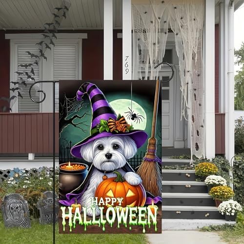 BlissYard Halloween Schnauzer Pumpkin Garden Flag 12x18 Inch Polyester