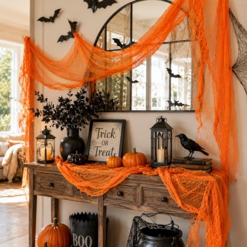 Qtisky 5 Pcs Orange Halloween/Fall Gauze Creepy Cloth Fabric Tapestry Decor